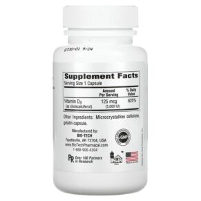 Thực phẩm bổ sung Bio Tech Pharmacal Inc D3-5 Cholecalciferol 250 Capsules 705105094700