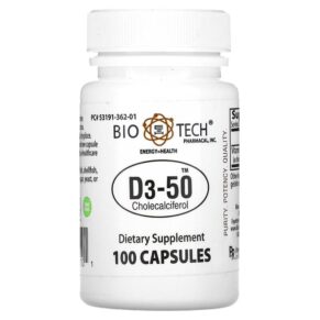 Thực phẩm chức năng Bio Tech Pharmacal Inc D3-50 Cholecalciferol 100 Capsules 705105101101
