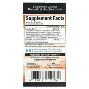 Thực phẩm bổ sung BioSchwartz Glucosamine MSM + Chondroitin with Patented Fruitex-B 90 Capsules 737212751214