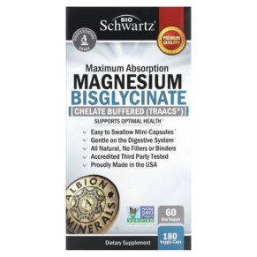 Thực phẩm chức năng BioSchwartz Maximum Absorption Magnesium Bisglycinate 180 Veggie Caps 810056430580