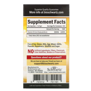 Thực phẩm bổ sung BioSchwartz Superior Strength Vitamin D3 5.000 IU 360 Softgels 737212751191