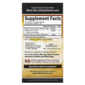 Thực phẩm bổ sung BioSchwartz Turmeric Curcumin with Bioperine 500 mg 90 Capsules 737212751023