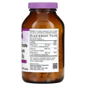 Thực phẩm bổ sung Bluebonnet Nutrition Calcium Citrate Magnesium Vitamin D3 180 Caplets 743715007178