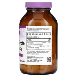 Thực phẩm bổ sung Bluebonnet Nutrition Calcium Citrate & Vitamin D3 180 Caplets 743715007123