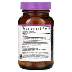 Thực phẩm bổ sung Bluebonnet Nutrition L-Tryptophan 500 mg 60 Vegetable Capsules 743715000940