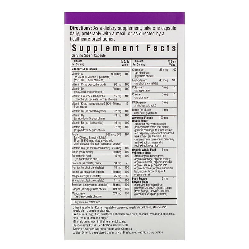 Bluebonnet Nutrition Ladies' ONE Whole Food-Based Multiple 90 Vegetable Capsules 2 Thực phẩm bổ sung Bluebonnet Nutrition Ladies' ONE Whole Food-Based Multiple 90 Vegetable Capsules 743715001374
