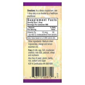 Thực phẩm bổ sung Bluebonnet Nutrition Liquid Vitamin D3 Drops Citrus 10 mcg (400 IU) 1 fl oz (30 ml) 743715003729