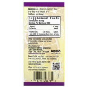Thực phẩm bổ sung Bluebonnet Nutrition Liquid Vitamin D3 Drops Citrus 5.000 IU 1 fl oz (30 ml) 743715003781