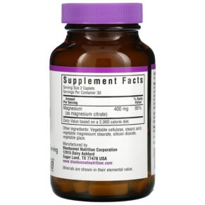Thực phẩm bổ sung Bluebonnet Nutrition Magnesium Citrate 400 mg 60 Caplets 743715007291