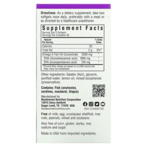 Thực phẩm bổ sung Bluebonnet Nutrition Omega-3 Fish Oil Brain Health Lemon 120 Softgels 743715009455