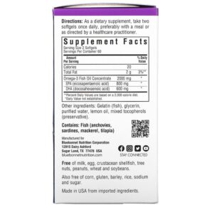 Thực phẩm bổ sung Bluebonnet Nutrition Omega-3 Fish Oil Heart Health Lemon 120 Softgels 743715009431