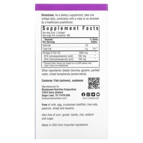 Thực phẩm bổ sung Bluebonnet Nutrition Omega-3 Salmon Fish Oil 1.000 mg 180 Softgels 743715009530