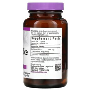 Thực phẩm bổ sung Bluebonnet Nutrition Red Yeast Rice 600 mg 120 Vegetable Capsules 743715011717
