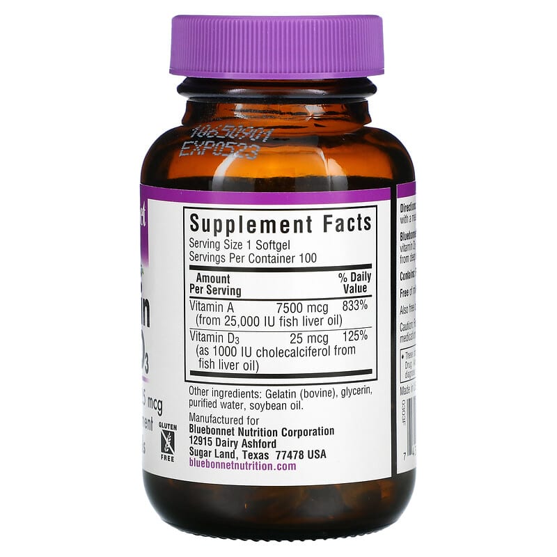 Bluebonnet Nutrition Vitamin A & D3 100 Softgels 2 Thực phẩm bổ sung Bluebonnet Nutrition Vitamin A & D3 100 Softgels 743715003033