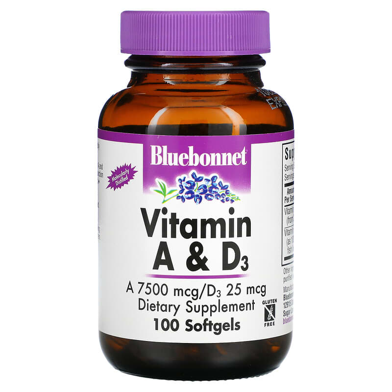Bluebonnet Nutrition Vitamin A & D3 100 Softgels 8 Thực phẩm chức năng Bluebonnet Nutrition Vitamin A & D3 100 Softgels 743715003033