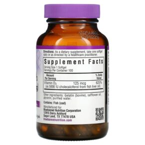 Thực phẩm bổ sung Bluebonnet Nutrition Vitamin D3 125 mcg (5.000 IU) 100 Softgels 743715003217
