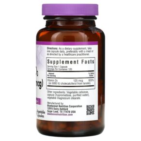 Thực phẩm bổ sung Bluebonnet Nutrition Vitamin D3 125 mcg (5.000 IU) 120 Vegetable Capsule 743715003699