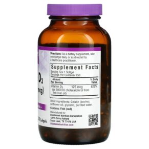 Thực phẩm bổ sung Bluebonnet Nutrition Vitamin D3 125 mcg (5000 IU) 250 Softgels 743715003231