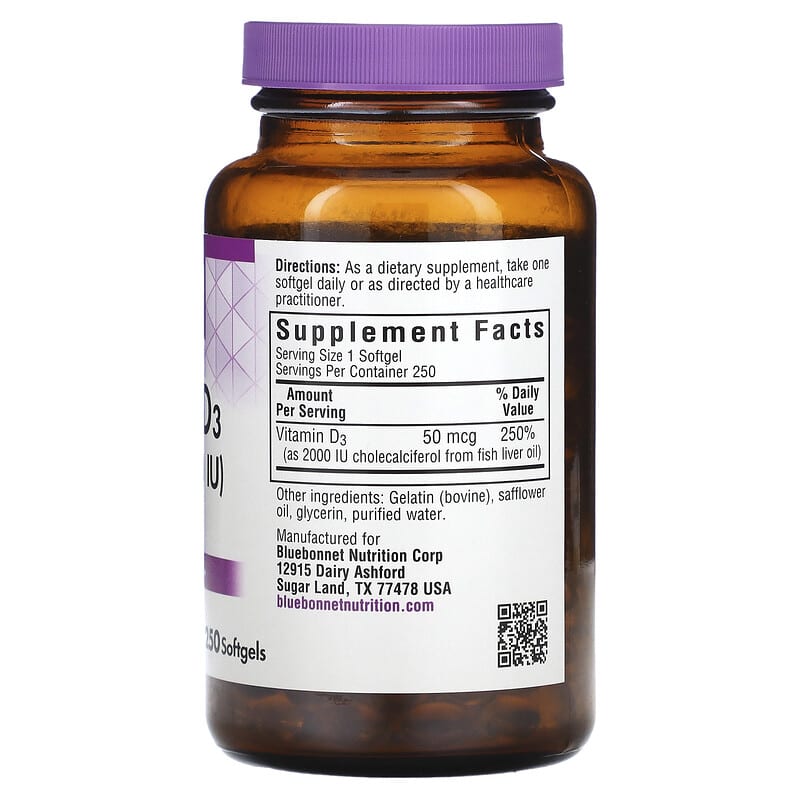 Bluebonnet Nutrition Vitamin D3 50 mcg (2.000 IU) 250 Softgels 2 Thực phẩm bổ sung Bluebonnet Nutrition Vitamin D3 50 mcg (2.000 IU) 250 Softgels 743715003194