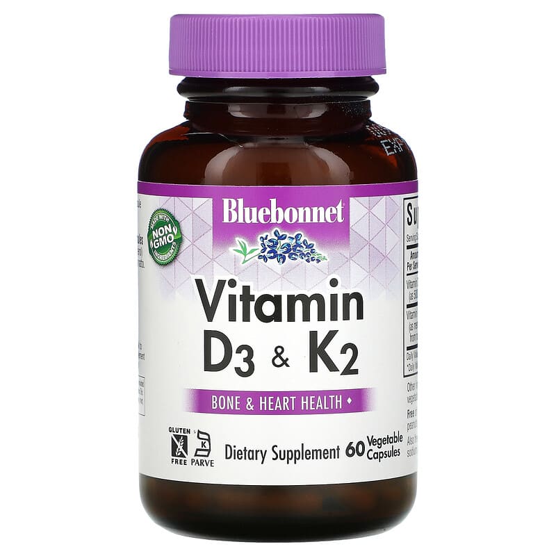 Bluebonnet Nutrition Vitamin D3 & K2 60 Vegetable Capsules 8 Thực phẩm chức năng Bluebonnet Nutrition Vitamin D3 & K2 60 Vegetable Capsules 743715006546