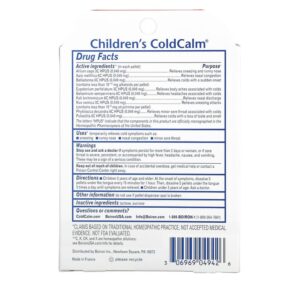 Thực phẩm bổ sung Boiron Coldcalm Children's Cold Relief 3+ and Older 2 Tubes Approx. 80 Quick Dissolving Pellets Each 306969049426