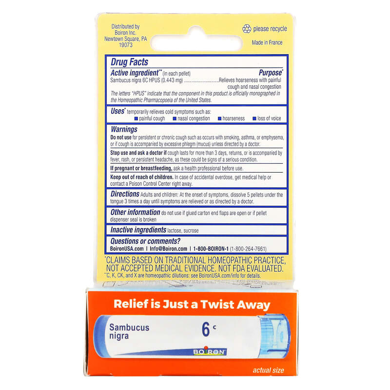 Boiron Sambucus Cough & Cold Relief Meltaway Pellets Approx. 80 Pellets 2 Thực phẩm bổ sung Boiron Sambucus Cough & Cold Relief Meltaway Pellets Approx. 80 Pellets 306969456552