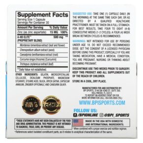 Thực phẩm bổ sung BPI Sports A-HD Elite 500 mg 30 Capsules 811213020453
