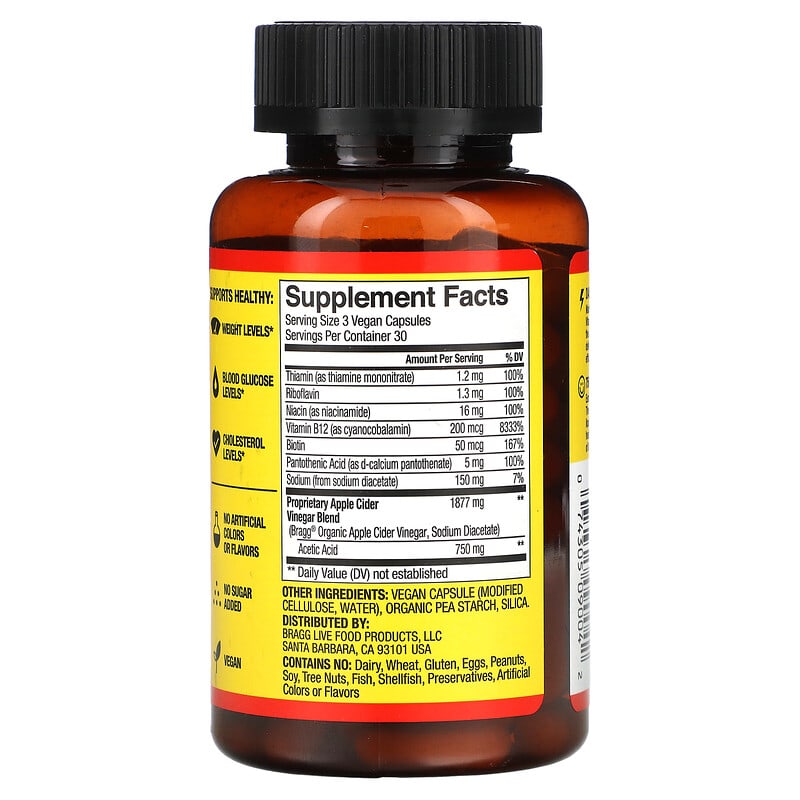 Bragg True Energy Apple Cider Vinegar + 6 B Vitamins Caffeine Free 90 Capsules 2 Thực phẩm bổ sung Bragg True Energy Apple Cider Vinegar + 6 B Vitamins Caffeine Free 90 Capsules 074305090042