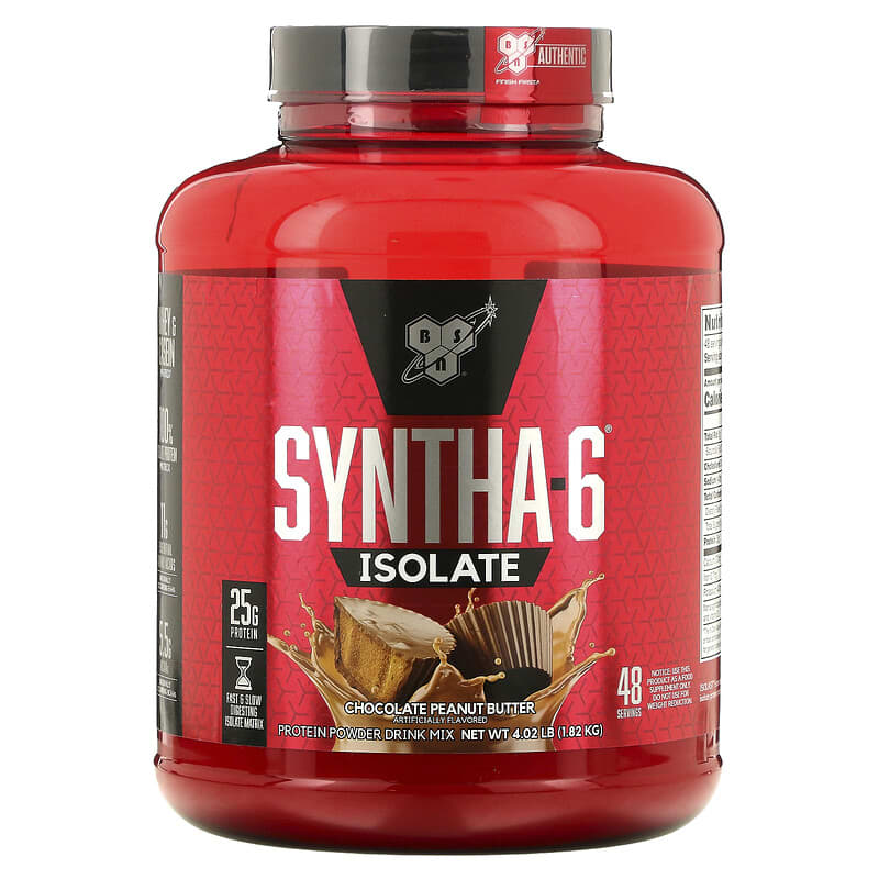 BSN Syntha-6 Isolate Protein Powder Drink Mix Chocolate Peanut Butter 4.02 lb (1.82 kg) 8 Thực phẩm chức năng BSN Syntha-6 Isolate Protein Powder Drink Mix Chocolate Peanut Butter 4.02 lb (1.82 kg) 834266002719