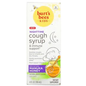 Thực phẩm chức năng Burt's Bees Kids Cough Syrup & Immune Support Nighttime 3+ Years Natural Grape 4 fl oz (118 ml) 070030165482