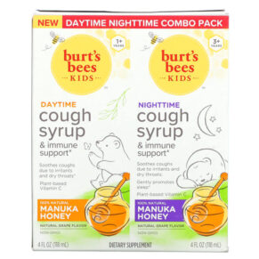 Thực phẩm chức năng Burt's Bees Kids Daytime/Nighttime Cough Syrup & Immune Support Combo Pack Natural Grape 2 Pack 4 fl oz (118 ml) Each 070030165499