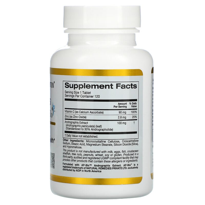 California Gold Nutrition Andrographis Immune with AP-BIO 100 mg 120 Tablets 2 Thực phẩm bổ sung California Gold Nutrition Andrographis Immune with AP-BIO 100 mg 120 Tablets 898220018192