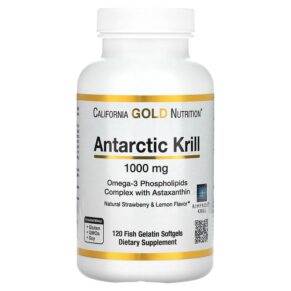 Thực phẩm chức năng California Gold Nutrition Antarctic Krill Oil Omega-3 Phospholipids Complex with Astaxanthin Natural Strawberry and Lemon Flavor 1.000 mg 120 Fish Gelatin Softgels 898220011025