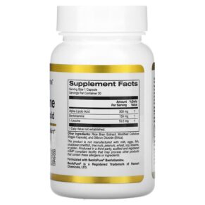 Thực phẩm bổ sung California Gold Nutrition Benfotiamine + Alpha Lipoic Acid 30 Veggie Capsules 898220020201