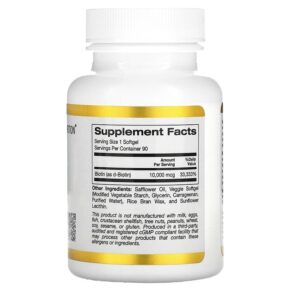 Thực phẩm bổ sung California Gold Nutrition Biotin 10.000 mcg 90 Softgels 898220011704