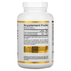Thực phẩm bổ sung California Gold Nutrition Buffered Gold C GOLD Standard Sodium Ascorbate (Vitamin C) 750 mg 240 Veggie Capsules 898220012374