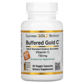 Thực phẩm chức năng California Gold Nutrition Buffered Gold C GOLD Standard Sodium Ascorbate (Vitamin C) 750 mg 60 Veggie Capsules 898220012367