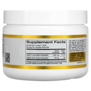 Thực phẩm bổ sung California Gold Nutrition Buffered Gold C Non-Acidic Vitamin C Powder Sodium Ascorbate 8.40 oz (238 g) 898220012350