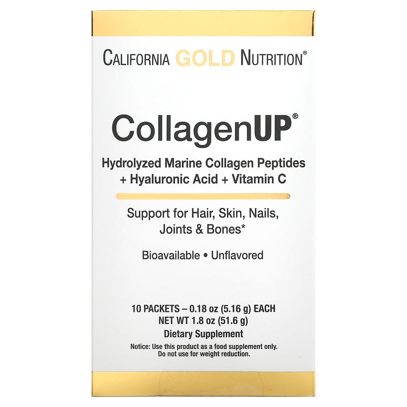 California Gold Nutrition CollagenUP Hydrolyzed Marine Collagen Peptides with Hyaluronic Acid and Vitamin C Unflavored 10 Packets 0.18 oz (5.16 g) Each 8 Thực phẩm chức năng California Gold Nutrition CollagenUP Hydrolyzed Marine Collagen Peptides with Hyaluronic Acid and Vitamin C Unflavored 10 Packets 0.18 oz (5.16 g) Each 898220013449