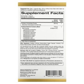 Thực phẩm bổ sung California Gold Nutrition CranMax® LactoBif Probiotics 25 Billion CFU 30 Veggie Caps 898220013340