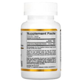 Thực phẩm bổ sung California Gold Nutrition Ferrochel Iron (Bisglycinate) 36 mg 90 Veggie Capsules 898220013470
