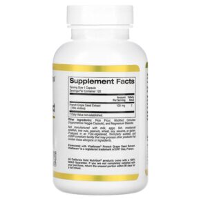 Thực phẩm bổ sung California Gold Nutrition French Grape Seed Extract Vitaflavan 100 mg 120 Veggie Capsules 898220011940