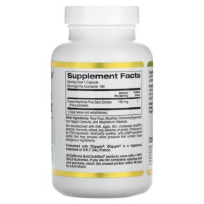 Thực phẩm bổ sung California Gold Nutrition French Maritime Pine Bark Extract Oligopin 100 mg 180 Veggie Capsules 898220017362