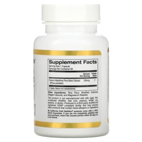 Thực phẩm bổ sung California Gold Nutrition French Maritime Pine Bark Extract Oligopin 100 mg 60 Veggie Capsules 898220011957