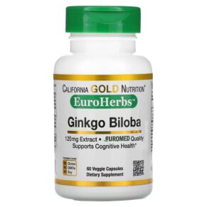 Thực phẩm chức năng California Gold Nutrition Ginkgo Biloba Extract EuroHerbs European Quality 120 mg 60 Veggie Capsules 898220011094