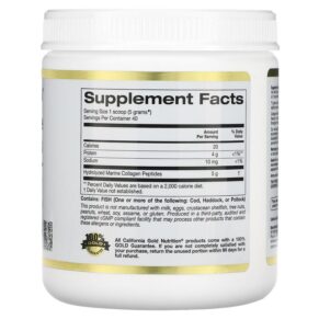 Thực phẩm bổ sung California Gold Nutrition Hydrolyzed Marine Collagen Peptides Unflavored 7.05 oz (200 g) 898220018635