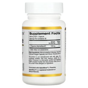 Thực phẩm bổ sung California Gold Nutrition L-Theanine Featuring AlphaWave 100 mg 30 Veggie Capsules 898220012442