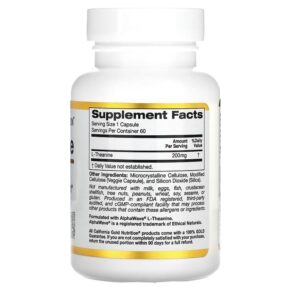 Thực phẩm bổ sung California Gold Nutrition L-Theanine Featuring AlphaWave 200 mg 60 Veggie Capsules 898220012428