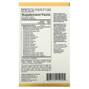 Thực phẩm bổ sung California Gold Nutrition LactoBif 65 Probiotics 65 Billion CFU 30 Veggie Capsules 898220019045