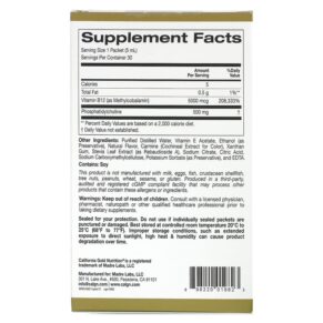 Thực phẩm bổ sung California Gold Nutrition Liposomal Vitamin B12 30 Packets 0.17 fl oz (5 ml) Each 898220019823